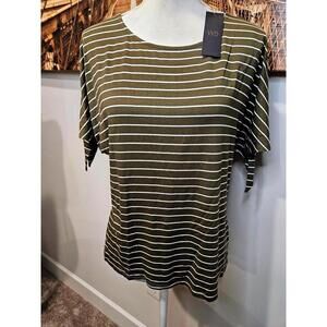 Nwt Anthropologie W5 Olive Green and White Striped Blouse w5-180
